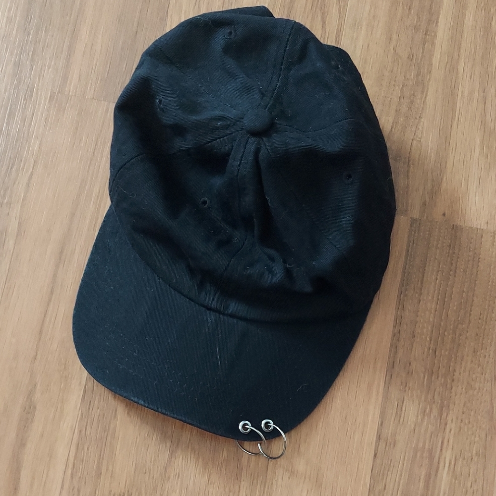 Black Baseball Cap with Hoop Detail